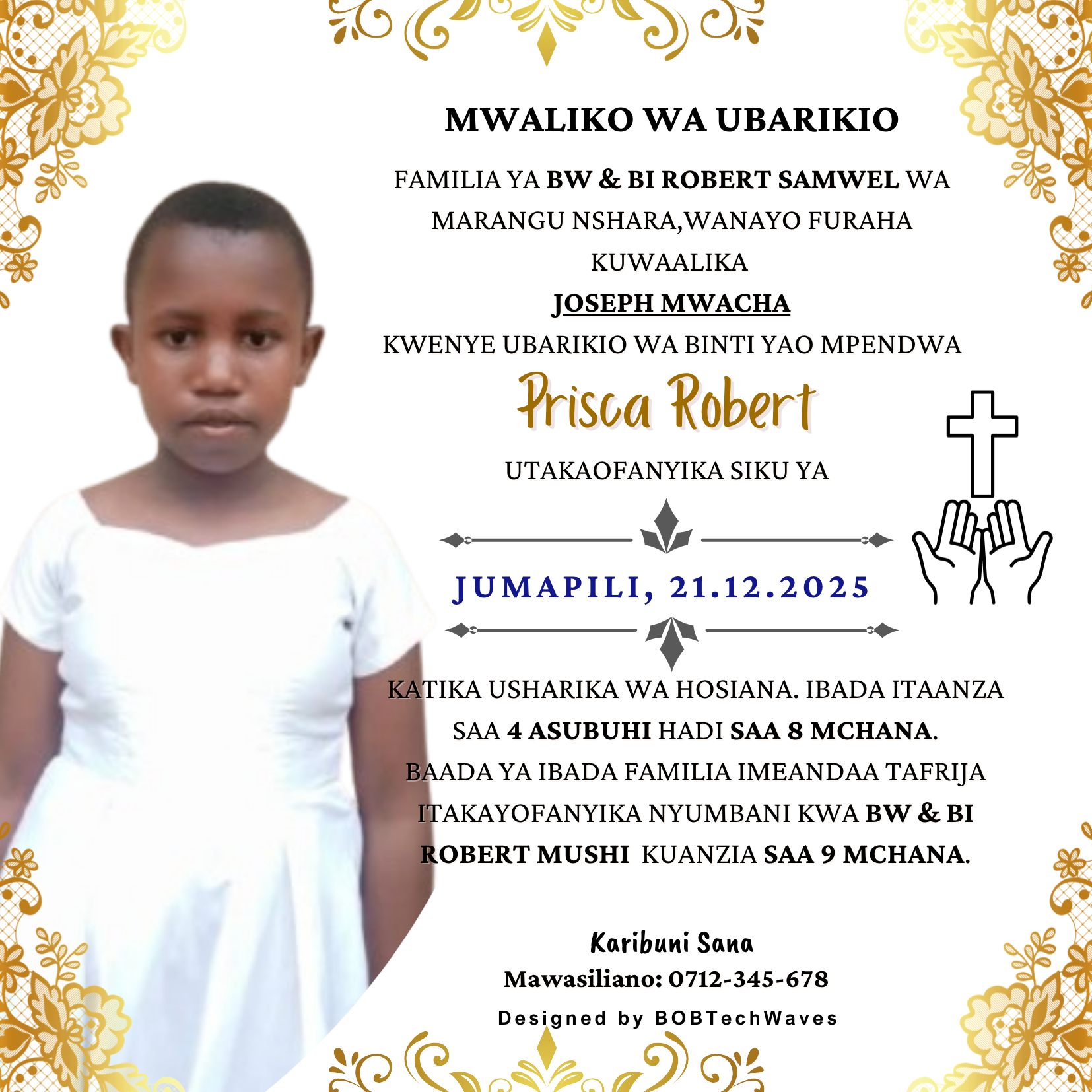 Prisca blessing ceremony invitation card